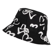 Siks Bucket Hat - Graffiti hearts & peace signs - black