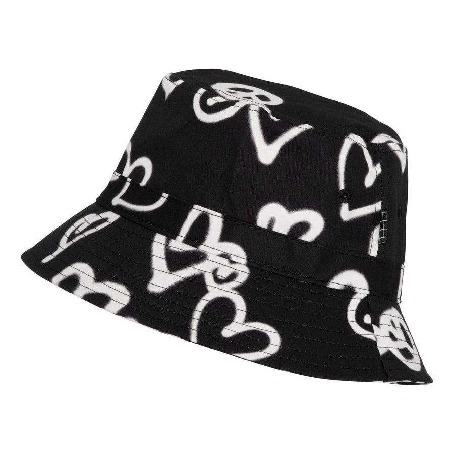 Siks Bucket Hat - Graffiti hearts & peace signs - black