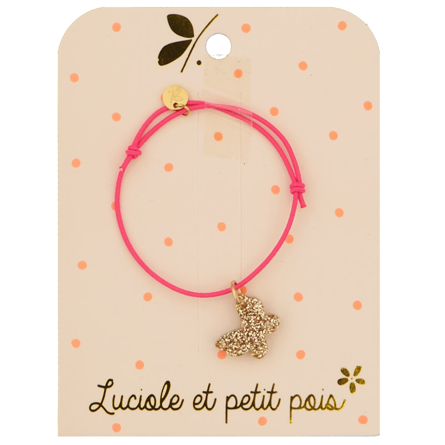 Elastic Cord Bracelet - Fuchsia Pink (Gold Butterfly)