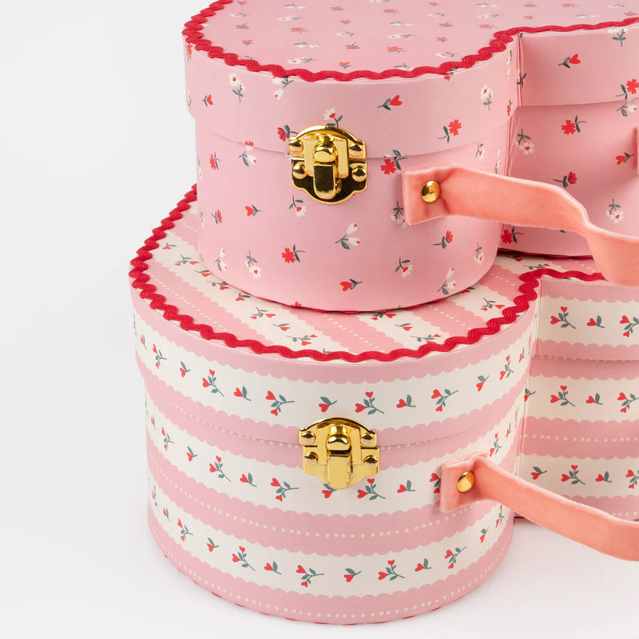 Vintage Heart Rose Suitcases - set of 2