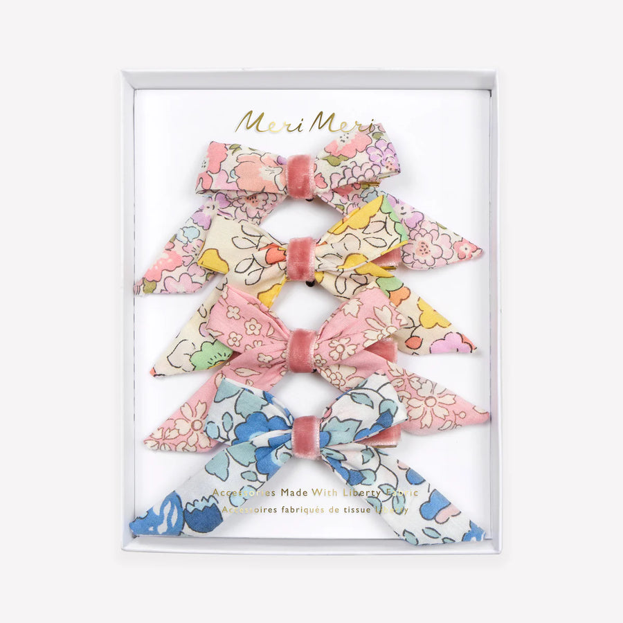 Floral Pattern Bow Hair Clips - set of 4