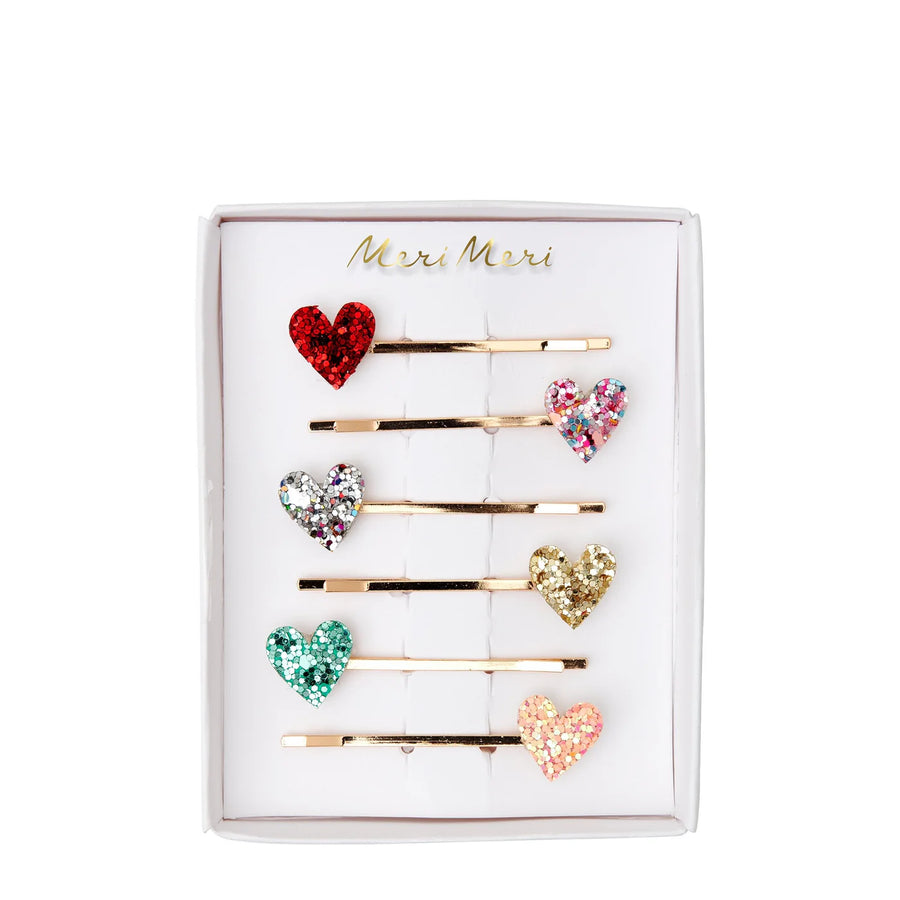 Glitter Heart Hair Slides - set of 6