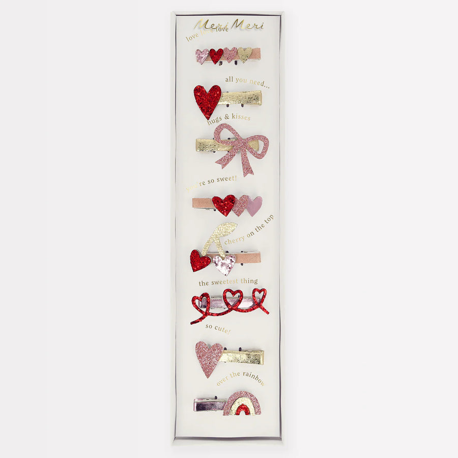 Valentine's Hair Clips - 8 pack