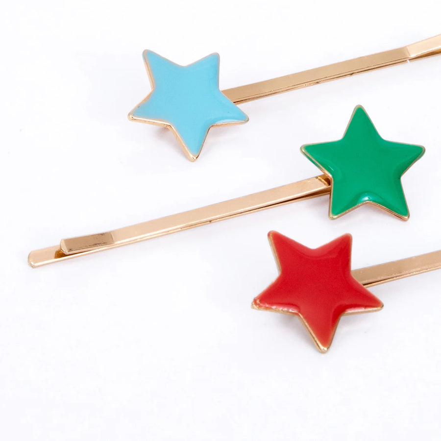 Enamel Star Hair Slides - set of 6