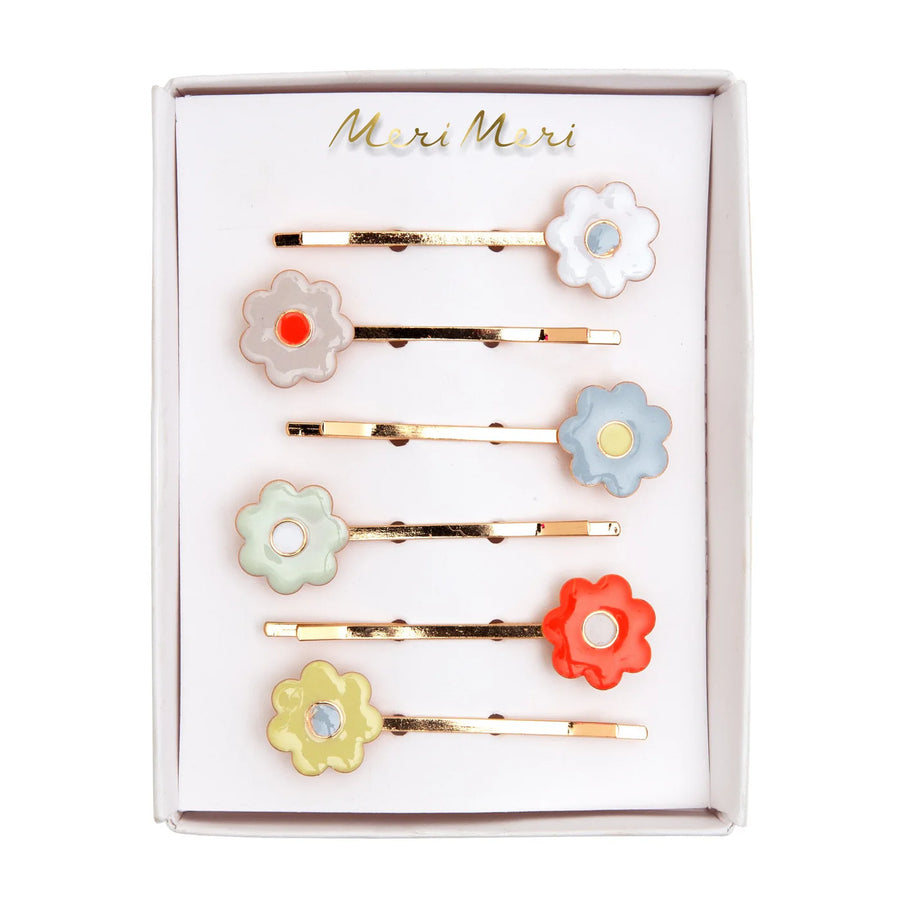 Daisy Enamel Hair Slides - set of 6